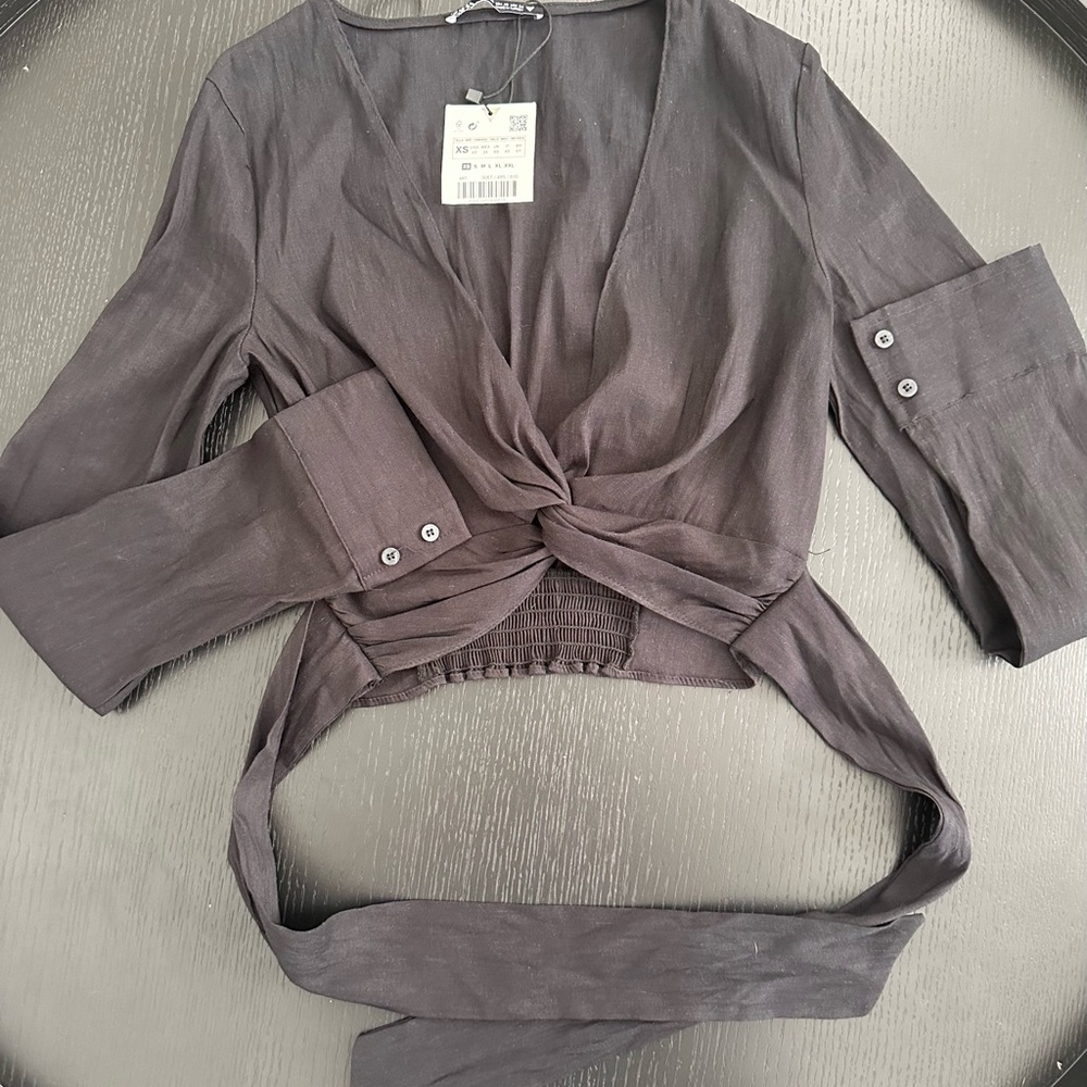 Zara Charcoal Twist Front Blouse